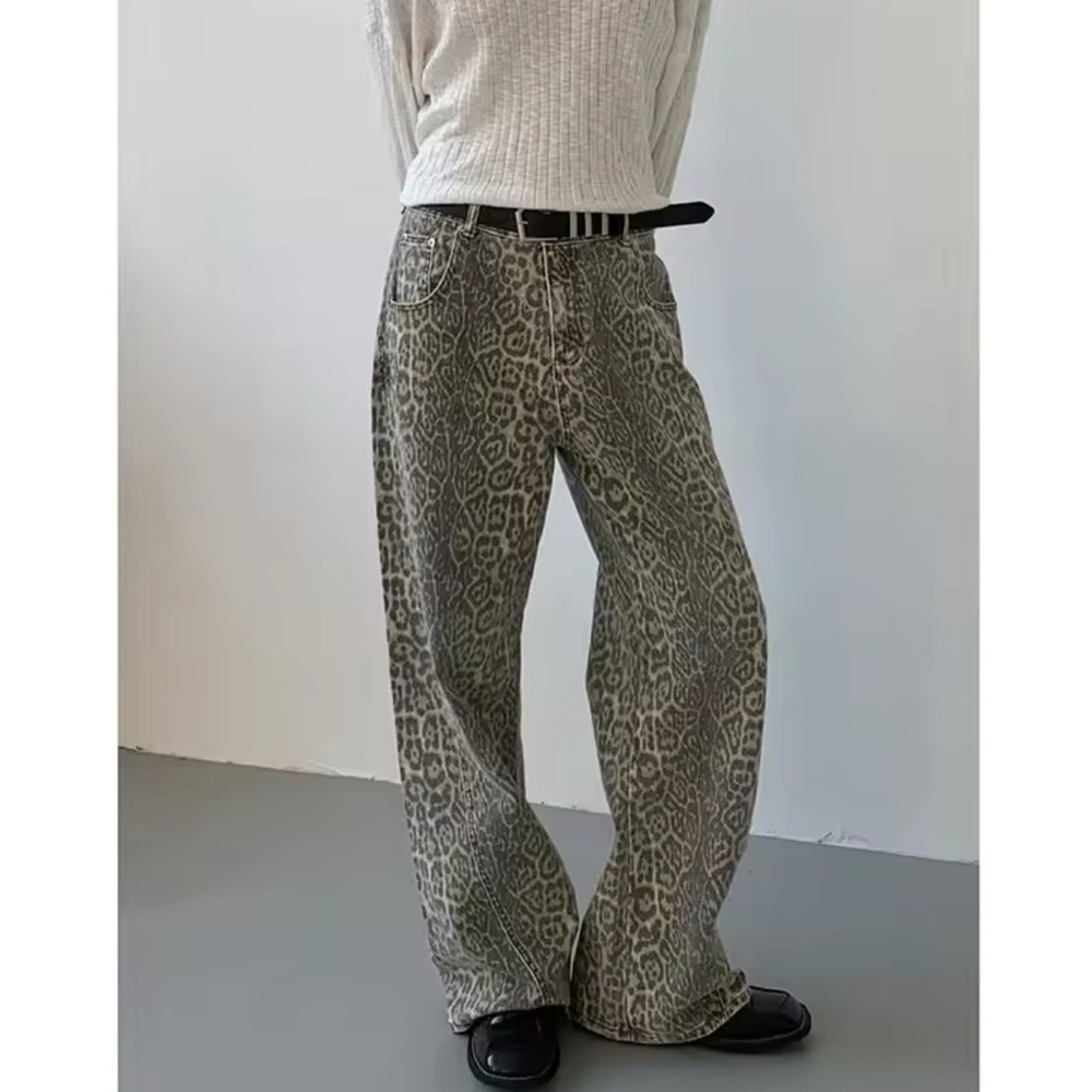 Women's Jeans Leopard High Waist Hip Hop
Straight Fashion Pants Streetwear